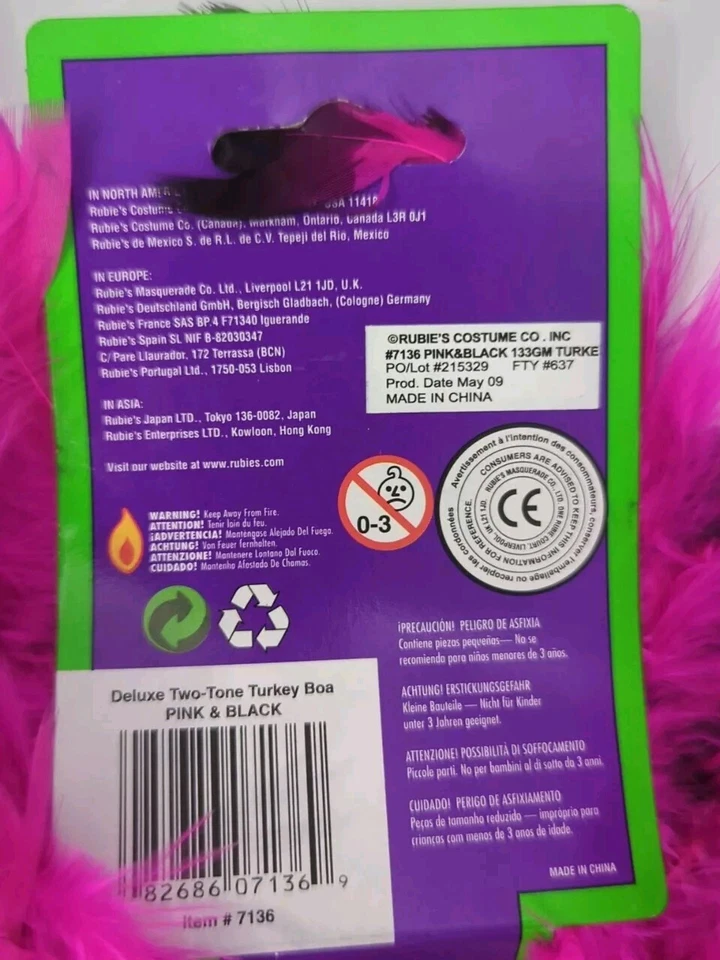 Rubies Costume Co Deluxe Boa Pluma de Pavo Dos Tonos 6 pies de Largo Rosa/Negro Foto 3 de 3