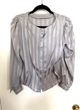 Easter ! EZ Street Gray Striped Button Long Sleeve Medium  Blouse