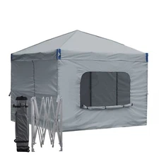 Aoodor 10'x10' Pop Up Canopy Tent Portable  Shade Canopy with Sidewall-Gray