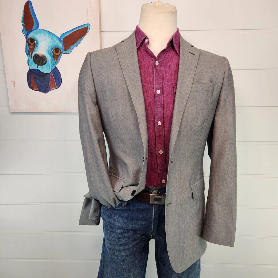 J. Ferrar Mens 2 Button Slim Fit Blazer Jacket Grey Solid Polyester Blend Sz 40L - Image 2 of 4