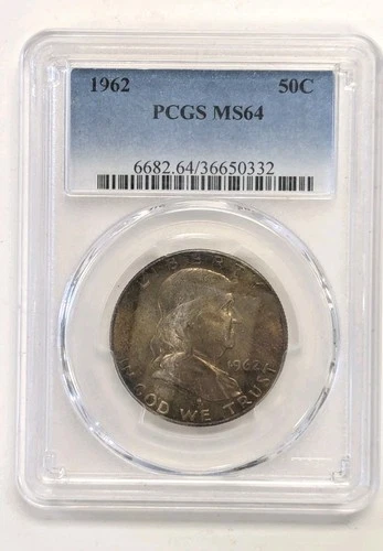 1962 P Franklin Silver Half Dollar  PCGS MS 64  - Toned #Z225