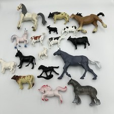 Lot of 17 Plastic Farm Animals Figures Horses Unicorn Goat Cows VTG Clydesdales