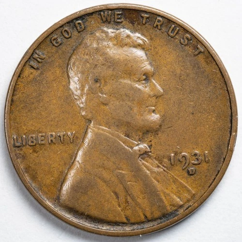 1931-D VF/XF Lincoln Wheat Penny Cent, Denver Mint