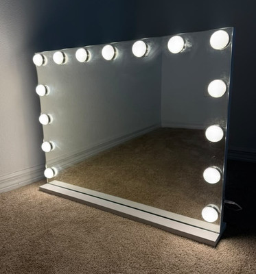 Rectangular Tabletop Lighted Makeup Vanity Mirror with Bulbs, White Modern