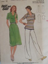 Lovely VTG 70s BUTTERICK 5467 Misses V-Neck Dress/Top  Pants PATTERN 12/34B UC