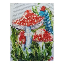 Blue Caterpillar Original Oil Painting Fairytale Art Handmade Wall Art OOAK