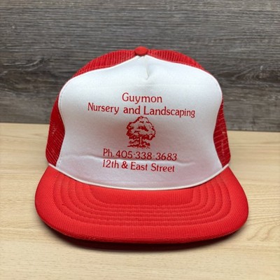 Vintage Guymon Nursery and Landscaping Hat Cap Snap Back Red Trucker Mesh Oklaho