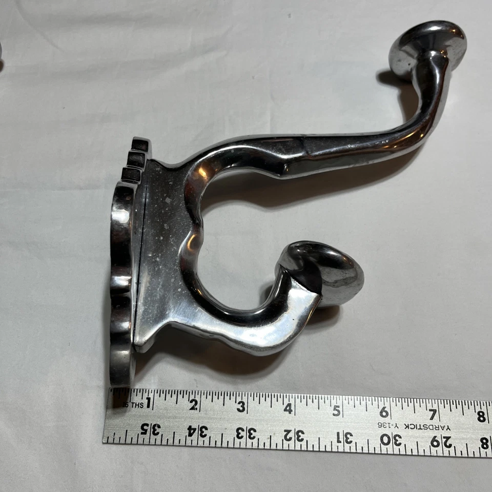 "Gancho para abrigo vintage MCM grande cromado doble aluminio tono plata par 9"" ¡BONITO! Foto 4 de 4