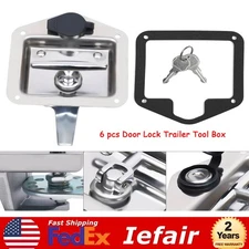 6pcs Stainless Steel Folding T Handle Tool Box Door Latch Trailer Caravan+Keys