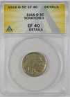 1916-D 5c BU Indian Head Buffalo Nickel Coin ANACS XF40 Details