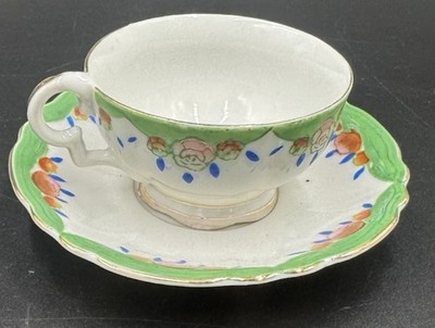 19th Century Antique Gaudy Welsh Made In Japan Tea Cup And Saucer