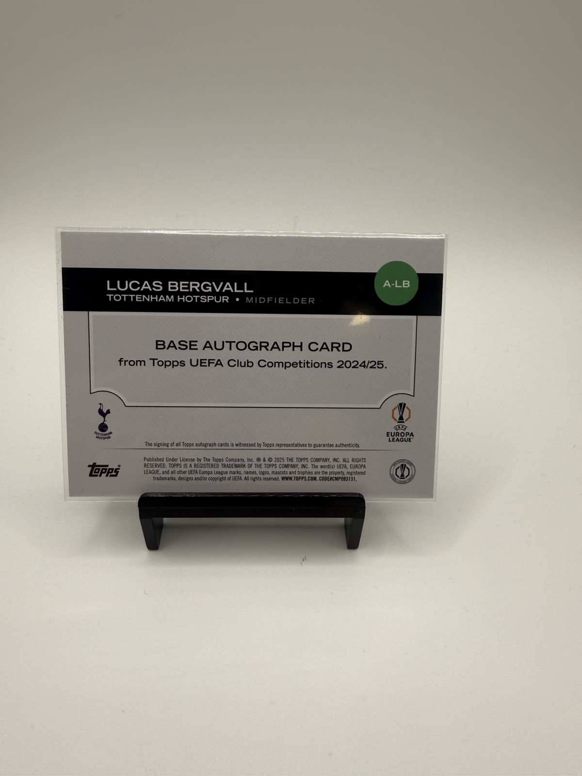 Lucas Bergvall Topps UEFA Club 2024-25 Tottenham Hotspur RC Auto #A-LB view 2