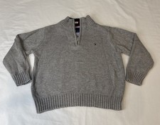 Tommy Hilfiger Boys Long Sleeve Sweater Gray Size 4, Logo 1/4 Zip 100 Cotton