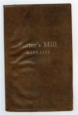 Sutter's Mill Restaurant Wine List 1988 Simi Valley California