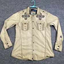 Roar Signature Shirt Mens Large Beige Torch Long Sleeve Embroidered Western