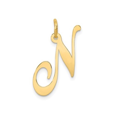 10k Gelbgold Initiale N Anhänger Kursiv Buchstabe Charm poliert Monogramm Halskette