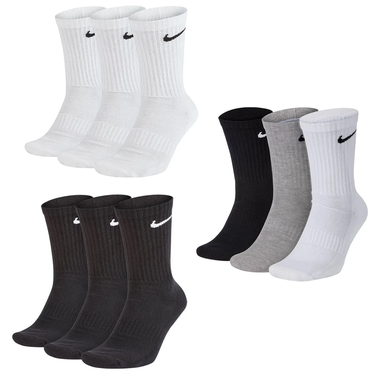 NIKE Unisex 3er Pack Sportsocken - Everyday, Cotton Cushioned Crew, einfarbig...