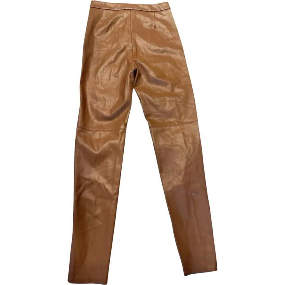 Pantalones ajustados de cuero vegano tostado XS tiro alto cremallera lateral dobladillo abertura al tobillo de Zara nuevos Foto 2 de 4