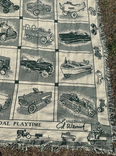 Ed Weirick Peddle Cars Woven Tapestry Throw Blanket Fringed 63X49 Green White - Picture 6 of 14