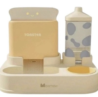 MewMew Toaster & Milk Themed Food and Water Bulk Feeder for Cats and Small Dogs