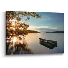Lake Canvas Wall Art Picture: Sunset Landscape Print Nature Water Scene Artwo...