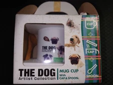 The Dog Artlist Pug Mug Cup with Lid & Spoon Vintage Collectible New