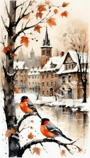 Digital Image Snow Birds Winter Cozy Cute Picture Wallpaper Desktop Wall Art A39