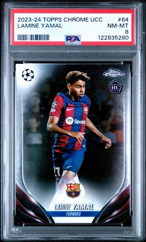 Topps Chrome UCC 2023-24 Lamine Yamal RC Rookie #64 FC Barcelona PSA 8 SSP SPAIN