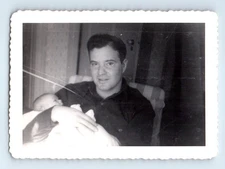 Old Vintage Photo MAN HOLDING BABY CANDID PORTRAIT ANTIQUE SNAPSHOT