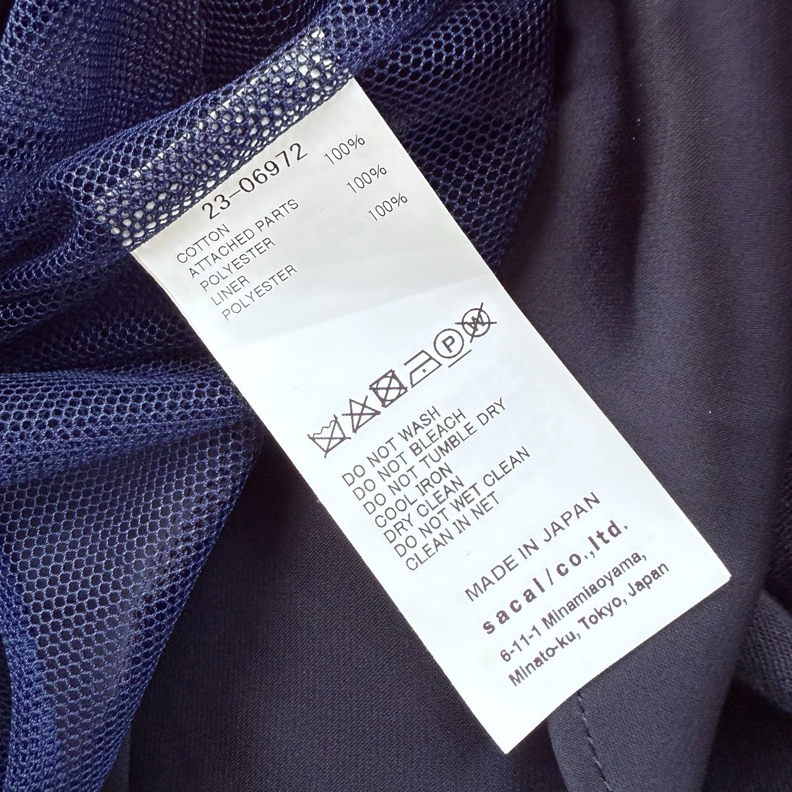 Abito mini t shirt Sacai orlo increspato pannello a contrasto colore navy taglia 3 US 10 L