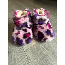 UGG Kids Fuzzy Leopard Print Slippers Boots Pink Purple Sz 4