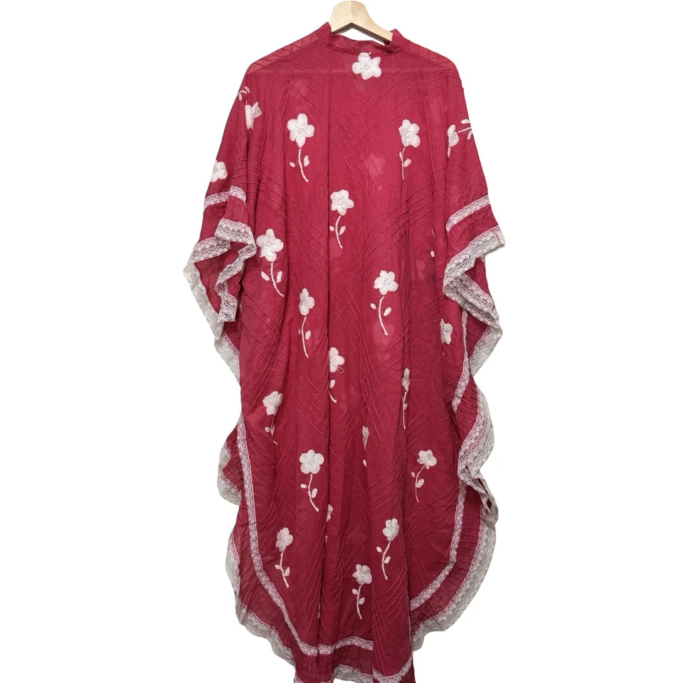 Vestido vintage años 70 bordado rosa boho mexicano caftán ropa de salón ropa de playa Foto 3 de 4