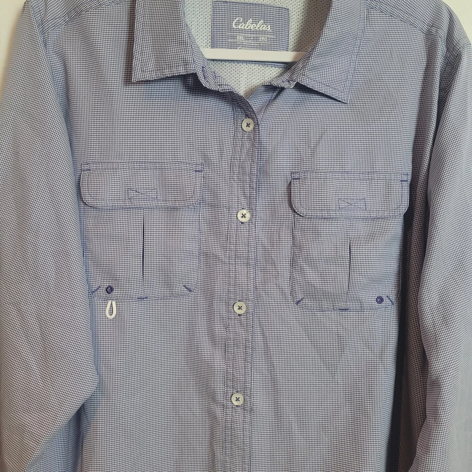 Camisa para mujer Cabelas ventilada ligera con botones 2X azul microcheck senderismo Foto 3 de 4