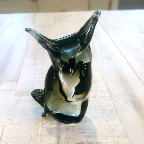 Vintage Murano glass owl figurine with a swirled pattern