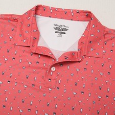Straight Down Polo Shirt Mens 2XL Pink Cocktail Print Golf Performance Stretch