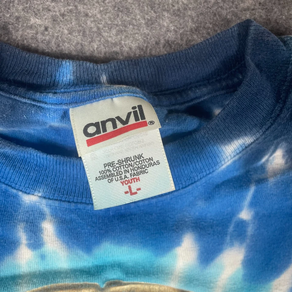 Camiseta De Colección Yunque Juvenil Grande Para Hombre Pequeña Azul Tie Dye Mandíbulas Y2K Película Promo Tiburón Foto 2 de 4