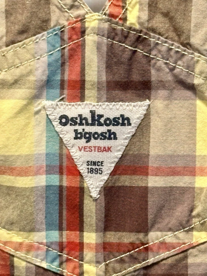 Macacão Oshkosh B'Gosh Criança Meninos Amarelo Xadrez Vestback Shorts Tamanho 18 Meses - Imagem 4 de 4