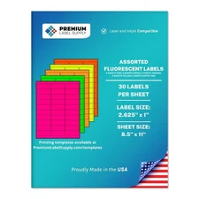 Bright Neon Color Fluorescent Stickers - 2.625" x 1" Address Labels - (Assort...