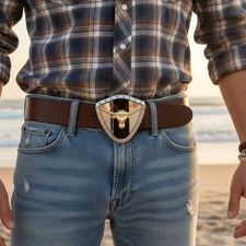 Men Silver Metal Western Belt Buckle Texas Lone Horn Cow Bull Attractive Look