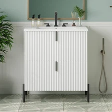 Bathroom Vanity W Ceramic Sink Equipped W Vertical Pulls Full Extension Drawers
