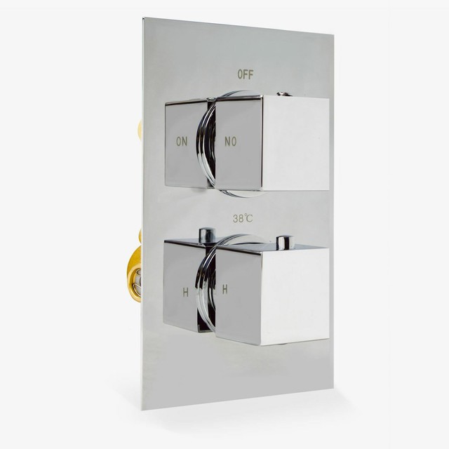 Temel Square 2 Dial 1 Way Chrome Concealed Thermostatic Shower Mixer Valve Temel Square 2 Dial 1 Way Chrome Concealed Thermostatic Shower Mixer Valve