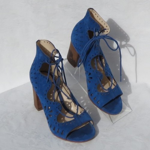 $109 NINE WEST US sz 8 8M Blue Suede Leather GWENIAH Gladiator Lace Up Shoes EUC - Picture 2 of 7