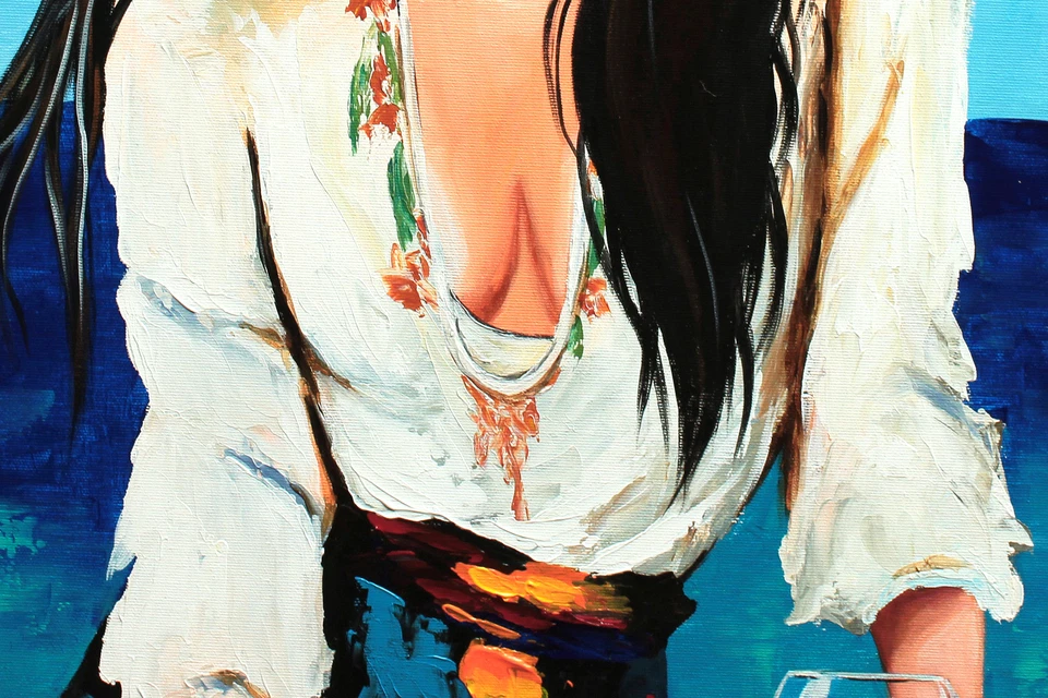 NOVAARTE Gemälde Acrylbild Frau Abstrakt Malerei Meer Kunst Modern Wein ORIGINAL - Bild 2 von 4