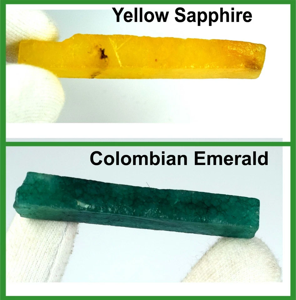 Natural Colombian Emerald & Yellow Sapphire 120 Ct.+ Gemstone Slice Rough Pair - Image 4 of 4