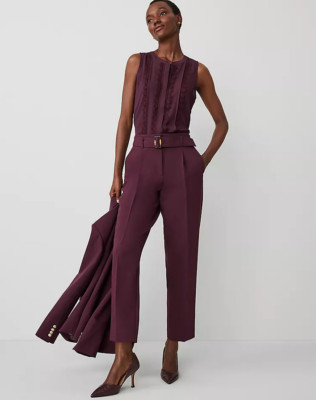 NEW ANN TAYLOR $109 PLUM ROSE BELTED TAPER PANTS SZ 8P 8 PETITE