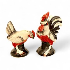 Salero y pimentero vintage pintado a mano pollo gallo gallina JAPÓN negro rojo
