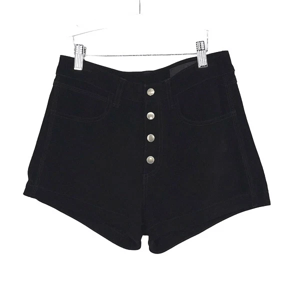 Pantalones Cortos Rag & Bone Lou Gamuza Cuero Abotonados Tiro Alto Negros Talla 26 Foto 2 de 4