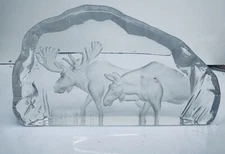 Dartington Crystal Glass Paperweight  A Capredoni Moose Elk Bull & Cow Rare