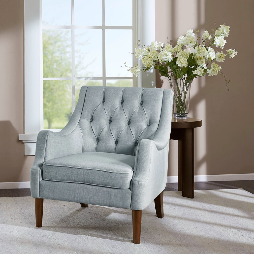 Button Tufted Accent Dusty Blue Chair
