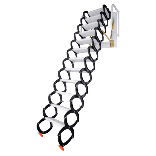 12 Steps Wall Mounted Folding Ladder Loft Stairs White Attic Steps Pull Down US - Picture 13 of 18